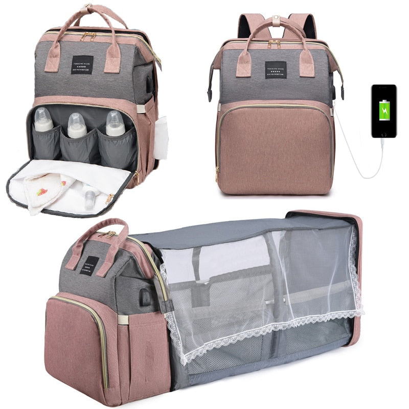 Diaper Bag with Collapsible Crib