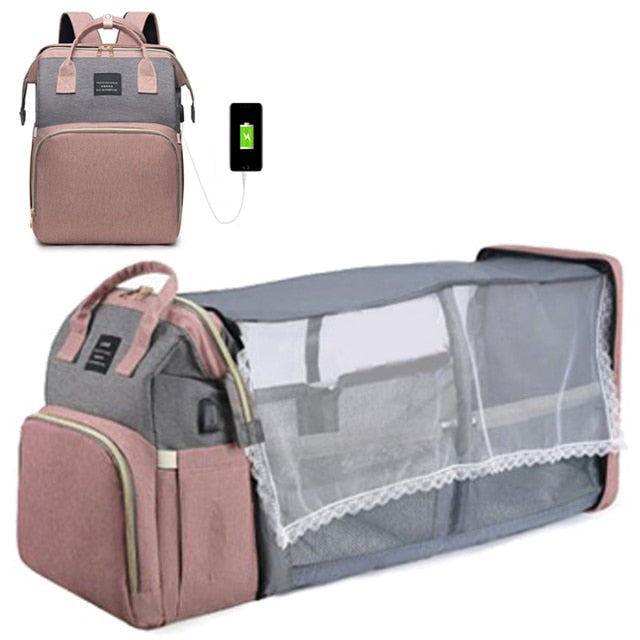 Diaper Bag with Collapsible Crib